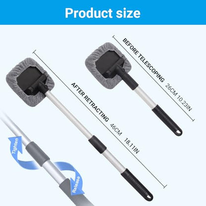 Windshield Window Cleaner Tool, Magnetic Car Window Cleaner Tool,180° Expandable Cleaner Tool with Microfiber Pads and Spray Bottles, Cleaning Supplies for Auto Glass Home (1 Set)