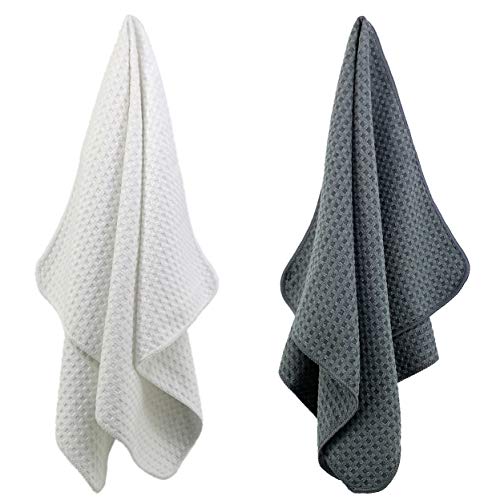 POLYTE Ultra Premium Microfiber Kitchen Dish Hand Towel Waffle Weave, 8 Pack (16x28 in, Gray, White) - color: Gray, White, size: 16x28 in