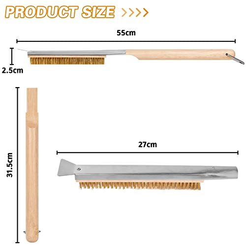 Aolso Pizza Oven Brush, 21" Brush and Stainless Steel Scraper for Pizza Stone, BBQ Grill Cleaning Brush Non Scratch Heat Proof Brass Bristles with Screwdriver, Outdoor Pizza Oven Accessories - size: 21" Brass Bristles