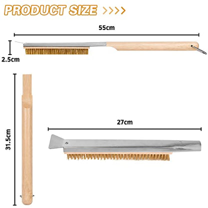 Aolso Pizza Oven Brush, 21" Brush and Stainless Steel Scraper for Pizza Stone, BBQ Grill Cleaning Brush Non Scratch Heat Proof Brass Bristles with Screwdriver, Outdoor Pizza Oven Accessories - size: 21" Brass Bristles