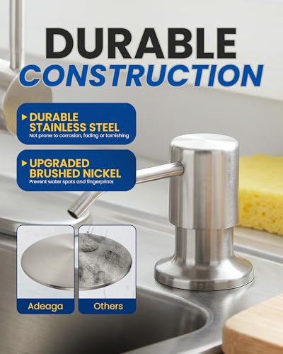 Built in Kitchen Sink Soap Dispenser: Stainless Steel Pump Head with 17 Ounce Large Soap Bottle, Easy Top Refill Design – No Bending Down for Countertop, Brushed Nickel - color: Brushed Nickel