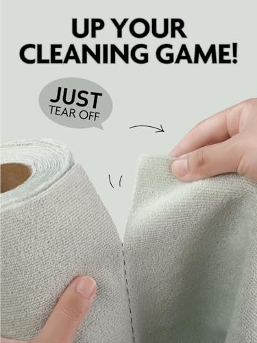 Fantasticlean Kitchen Towels - 40 Sheets - Reusable Washable Dishcloth Rolls, Super Absorbent, Premium Microfiber Cleaning Cloths, 10'' by 10'' (Beige, MossGreen) - color: Beige and Mossgreen