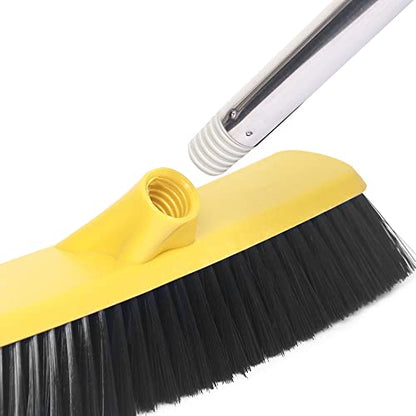 Push Broom with Long Handle, Floor Brush 49.6 inch Soft Bristle Broom 12.2" Wide for Cleaning Bathroom Kitchen Patio Garage Deck Tile Floor - color: Yellow