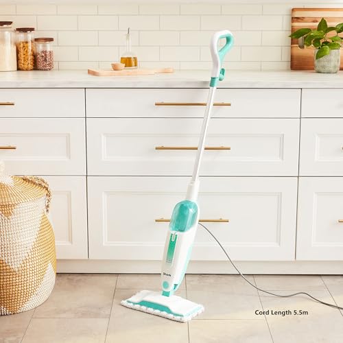 Shark Steam Mop with 2 Machine Washable Dirt Grip Pads, Removable Water Tank, Lightweight, Steam Cleaner for sealed Hard Floors, Marble, Stone, Hardwood, Tile, Laminate, White/Seafoam, S1000 - style: Steam Starter