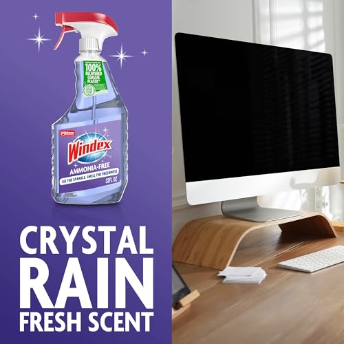 Windex Glass and Window Cleaner Spray Bottle, Ammonia Free, Packaging Designed to Prevent Leakage and Breaking, Crystal Rain Scent, 32 Fl Oz - size: 32 Fl Oz (Pack of 1)