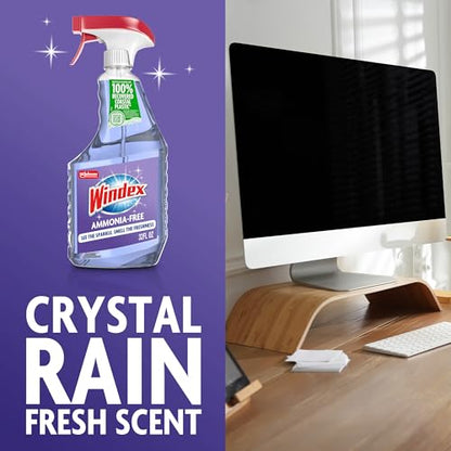 Windex Glass and Window Cleaner Spray Bottle, Ammonia Free, Packaging Designed to Prevent Leakage and Breaking, Crystal Rain Scent, 32 Fl Oz - size: 32 Fl Oz (Pack of 1)