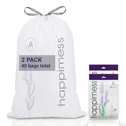 happimess 8 Gallon (30L) Drawstring Trash Bags, Lavender Scent, White, Heavy Duty MDPE Liners for Kitchen and Household, Odor Control, Custom Fit 40 Count (2 Packs of 20 Liners) HPM3101A-W-2SET - color: White (Lavender Scented), size: 40 Count (Pack of 1)