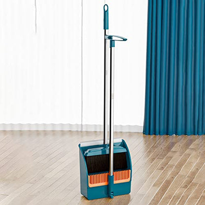 Broom and Dustpan Set, Plastic Silicone Hand Broom for Home & Kitchen, Long Handle Upright Stand Up Small Outdoor Brooms Household Cleaning Supplies Apartment Home Dorm Essentials (Green)