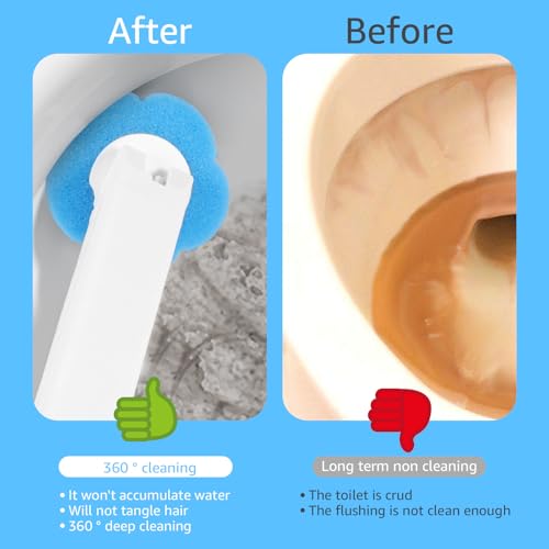 Toilet Cleaning Kit Wall Mounted Toilet Brush with 24 Refills Gray White Extended Handle Replacement Heads 360 Deep Cleaning Comfortable Grip for Bathroom - color: Handle+24 Refills
