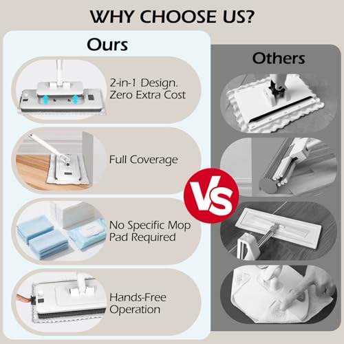 MASTERTOP Hands Free Flat Mop with Mini Sweeper Mop,2-in-1 Disposable Dust Mop with 47" Long Handle,Microfiber Mops for Floor Cleaning,No-Touch, Multi Surface Floor Cleaning - color: White(11"*4.5")