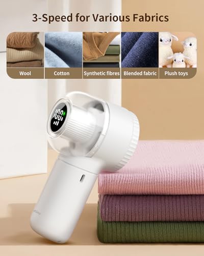 Fabric Shaver, 𝟮 𝗶𝗻 𝟭 Rechargeable Lint Remover with Brush, Large Sweater Shaver with Digital Display, 3 Speeds Lint Shaver, 6-Leaf Blades Lint Remover for Clothes, Sofa, Bedding, White - color: White