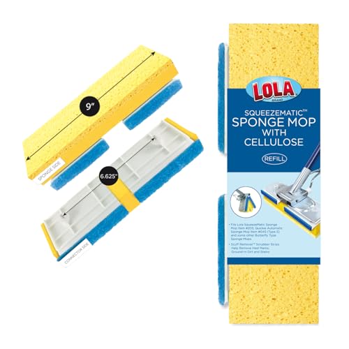 LOLA Cellulose SqueezeMatic Butterfly Sponge Mop Refill, 9", Replacement Head, Floor Cleaning, Comparable w/Quickie Type S Sponge Mop Refill - size: 1 Pack, style: Cellulose & Foam Sponge