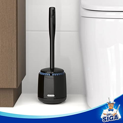MR.SIGA Toilet Bowl Brush and Holder, Premium Quality, with Solid Handle and Durable Bristles for Bathroom Cleaning, Black, 1 Pack - color: Black, size: One Size