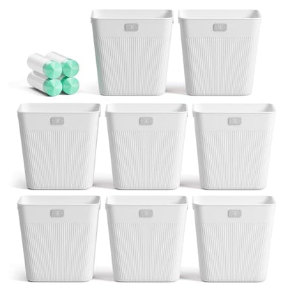 JOYMOOP Slim Trash Can 8-Pack, 2.2 Gallon Plastic Wastebasket for Bathroom, Bedroom, Office, Kitchen with 4 Rolls Bags, White - color: White, size: 8 pcs Waste Baskets+ 4 Rolls of Trash Bags