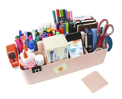 2 PACK - Portable DIY 8 Dividers Durable Plastic Organizer Tote Tool Home Office School Toy Arts Craft Pencil Kids Baby & Supply Cleaning Caddy with Handle Made In USA (Indie Pink) - color: Indie Pink