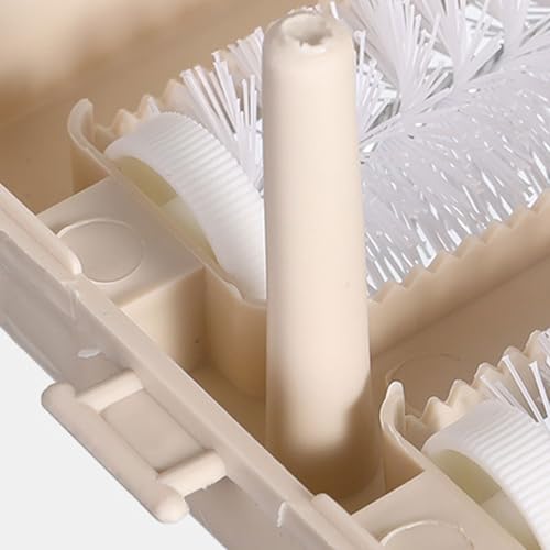 Handheld Double Roller Carpet Brush - Multi-Functional Portable Pet Hair Remover with Crumb Collector, Manual Dust Sweeper for Bed Desktop Carpet Pet Hair (Beige) - color: Beige