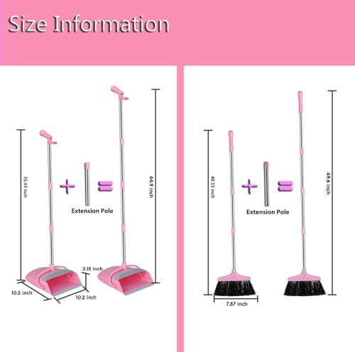 Broom and Dustpan Set, Broom with Dustpan Combo Set for Home Office Kitchen(Pink)