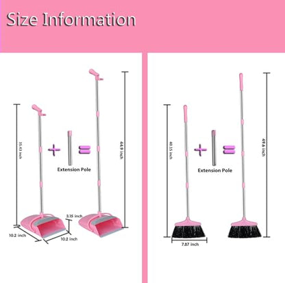 Broom and Dustpan Set, Broom with Dustpan Combo Set for Home Office Kitchen(Pink)