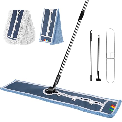 MASTERTOP Industrial Mop, Extra Large Floor Mop with Microfiber & Cotton Pad, Heavy Duty Flat Mops Commercial Dust Mop for Cleaning Office Garage Mall Hotel Home Floors - color: B-blue(42"*12")