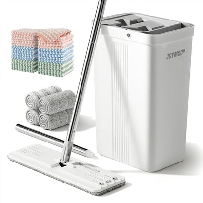 JOYMOOP Hands-Free Mop and Bucket with Wringer Set with Microfiber Cleaning Cloth, Househould Cleaning Tool of Floor Mop and Kitchen Towels