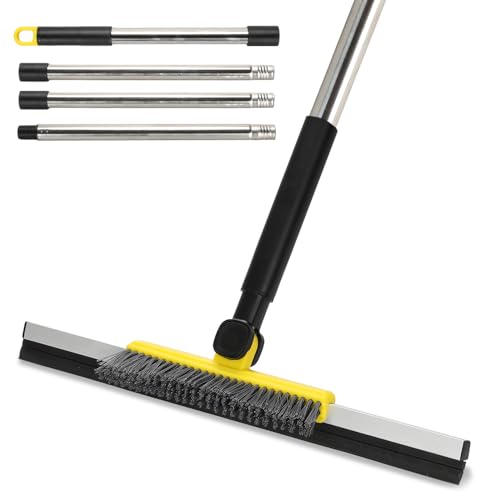 Floor Squeegee Scrubber, Squeegee Broom with 54” Adjustable Handle, Water Squeegee with Grout Brush,Shower Floor Scrubber for Garage Courtyard,Glass, Bathroom,Kitchen,Wall,Tile (YELLOW)