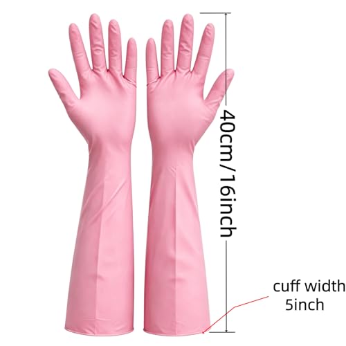Long Nitrile Disposable Gloves Extended Cuff 16inch Latex-Free Blue Household Kitchen Cleaning Dishwashing 50PCS - color: Pink, size: Large