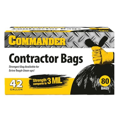 Commander 42 Gallon 3 MIL (eq) Heavy Duty Contractor Bags with Flap Ties - 32" x 46" - Pack of 80 - For Contractor, Industrial, & Outdoor - style: 42 Gal, 3.0 Mil (eq), 80 Count