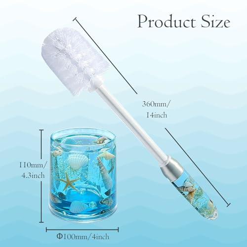 FONMY Toilet Brush and Holder Acrylic with Nature Seashell,Compact Size Toilet Bowl Brush with Plastic Handle Easy to Hide, Drip-Proof,Space Saving for Storage,Easy to Assemble,Deep Cleaning, (Blue)