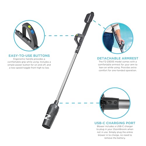 ZoomBroom Lightweight Air Broom with Ergonomic Handle – Powerful, Controlled Airflow for Easy Debris Removal at Home, Patios, Pickleball Courts, RVs, and All Outdoor and Indoor Activities