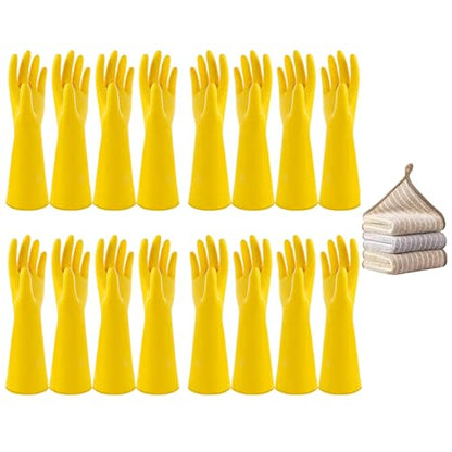 8 Pairs Reusable Household Cleaning Gloves, Rubber Kitchen Dishwashing Gloves,Extra Thickness, Long Sleeves, for Washing Dishes, Pet Care(Large, Yellow) - size: Large (Pack of 8)