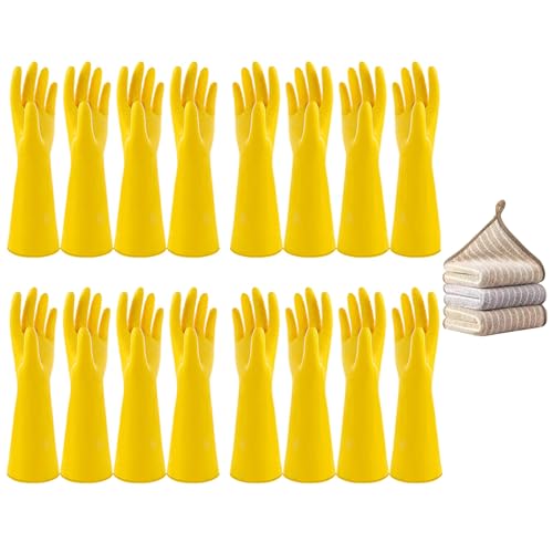 8 Pairs Reusable Household Cleaning Gloves, Rubber Kitchen Dishwashing Gloves,Extra Thickness, Long Sleeves, for Washing Dishes, Pet Care(Large, Yellow) - size: Large (Pack of 8)