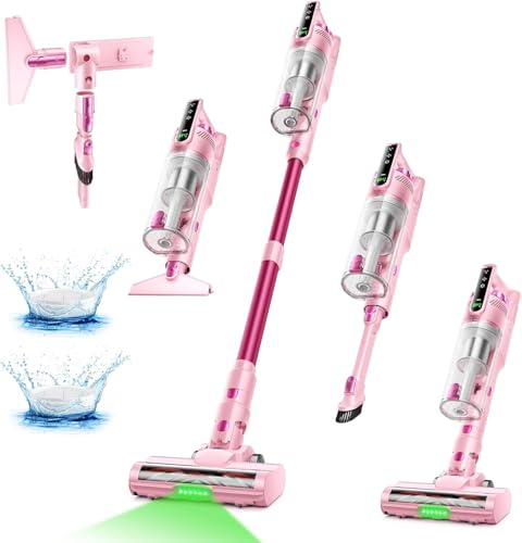 Trucozie Cordless Vacuum Cleaner, Self-Standing Lightweight Stick Vacuum with 50 mins Runtime, Powerful Suction, Anti-Tangle Wireless Vacuum for Home, Hardwood Floor, Carpet, Pet Hair, Pink - color: Pink