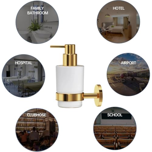 Soap Dispenser, Zinc Alloy + Frosted Glass Soap Dispenser Set with Pump,Wall Mounted Bath Accessories for Bathroom and Kitchen,Gold - color: Gold