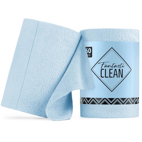 Fantasticlean Microfiber Cleaning Cloth Roll -60 Pack, Tear Away Paperless Towels, 8" x 8", Reusable Washable Rags, for House Kitchen, Pet, Office, Indoor Outdoor, Compact and Portable (Baby Blue) - color: Baby Blue