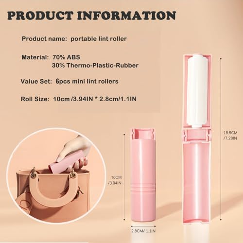 Mini Reusable Lint Roller for Travel, 6 Pack Washable Foldable Lint Remover with Sticky Gel, Portable, Compact and Easy to Clean for Clothes and Luggage Use (Pink) - color: 6 Pack, Pink