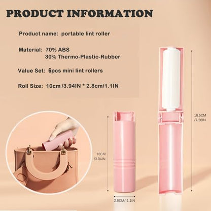 Mini Reusable Lint Roller for Travel, 6 Pack Washable Foldable Lint Remover with Sticky Gel, Portable, Compact and Easy to Clean for Clothes and Luggage Use (Pink) - color: 6 Pack, Pink