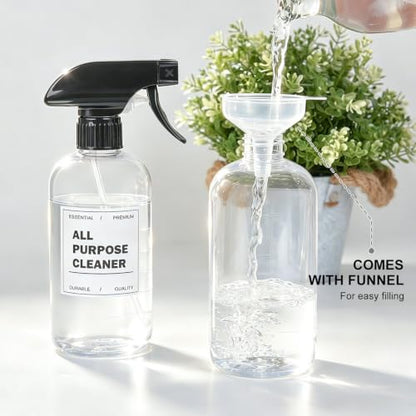 Spray Bottles 16oz 2 pack — 360° Any-Angle Spraying, Mist & Stream Plastic Empty Water Sprayer, with Measurements & Weighted Straw, Leak-Resistant for Cleaning Solutions, Planting, Hair + Funnel - style: 16oz, 2 pack