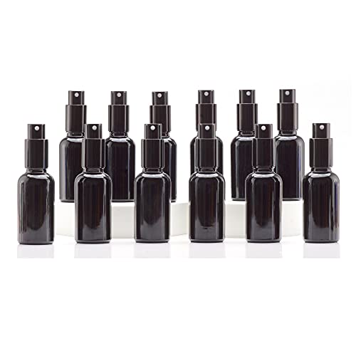 YIZHAO Black Glass Spray Bottles 1oz, with Small Fine Mist Spray, Metal Cap, Refillable for Essential Oil,Travel,Cleaning,Perfume,Aromatherapy,Makeup – 12 Pcs - color: Black, size: 30ml-12