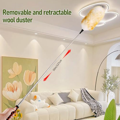 Extendable Lambswool Duster 25-64" Retractable Telescopic Handle Removable Head Multi-Surface Cleaning Tool for Ceiling Fans, Windows, High Walls, and Hard-to-Reach Areas (2pcs) - size: 25-64inch