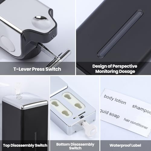 EHORIA 2-in-1 Quadrate Dispensers for The Shower,Shower soap Dispenser,Conditioner Dispenser, Shampoo Dispenser,No Drilled Wall Mounted Distributor,Hotel,Bathroom,Home - color: Double, Black