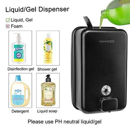 Wall Mounted Hand Soap Dispenser Bathroom, 1200ml 40oz Commercial Stainless Steel Black Liquid Soap Dispenser Wall Mount (Vertical Black) - color: Vertical Black