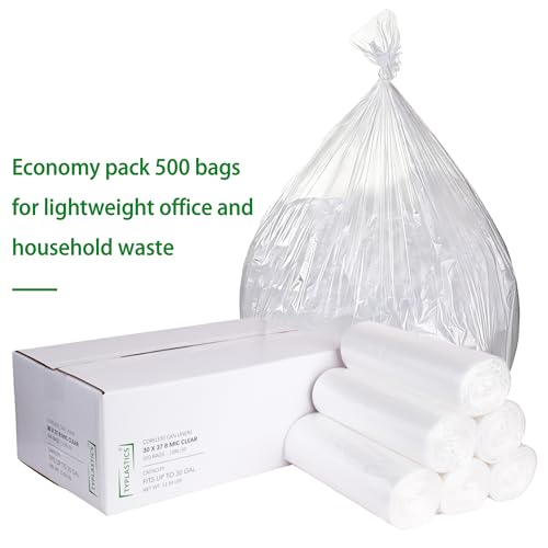 TYPLASTICS 20-30 Gallon Clear Trash Bags 30" x 37" High Density Can Liners Case of 500 for Office, Outdoor, Recycling, Industrial and Commercial - size: 50 Count (Pack of 10)