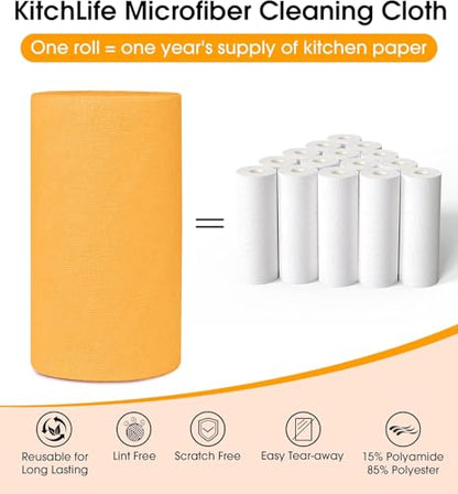 KitchLife Microfiber Cleaning Cloth Roll, 100 Pack - Tear-Away Microfiber Paper Towels, Lint-Free, Reusable, Washable for Kitchen, Car, Dishes, and Sensitive Surfaces (Tangerine Yellow) - color: Tangerine Yellow, size: 100 Pack