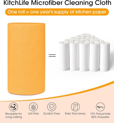KitchLife Microfiber Cleaning Cloth Roll, 100 Pack - Tear-Away Microfiber Paper Towels, Lint-Free, Reusable, Washable for Kitchen, Car, Dishes, and Sensitive Surfaces (Tangerine Yellow) - color: Tangerine Yellow, size: 100 Pack