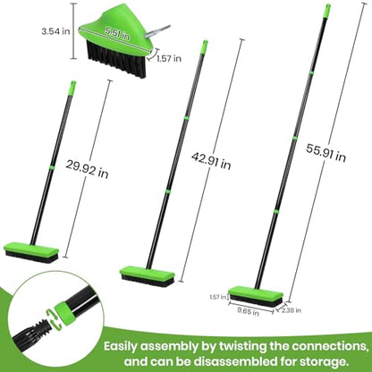 3 in 1 Weeding Wire Metal Brush Tools, Concrete Scrub Deck Brush with Long Handle for Moss, Tough Stains on Paving, Garden, Patio, Pool