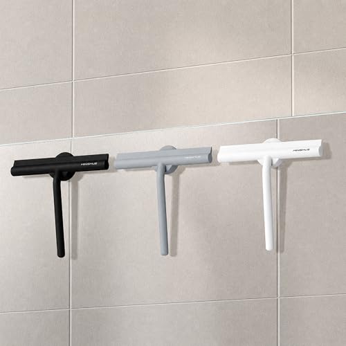 Minismus Shower Squeegee with Magnetic Hook - Silicone Window Wiper with Adhesive Wall Mounted Hanger - Shower Squeegee for Glass Doors - Rubber Squeegee - Shower Glass Cleaner (8.25 inches, Black) - color: Black