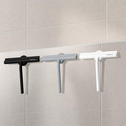 Minismus Shower Squeegee with Magnetic Hook - Silicone Window Wiper with Adhesive Wall Mounted Hanger - Shower Squeegee for Glass Doors - Rubber Squeegee - Shower Glass Cleaner (8.25 inches, Black) - color: Black