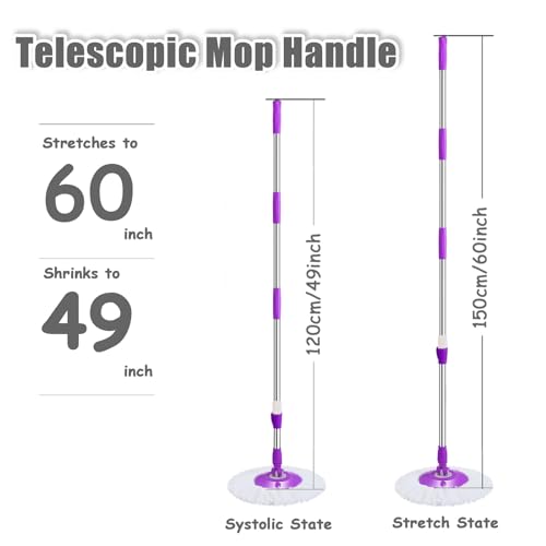 Extended Spin Mop Replacement Mop Handle, Upgraded 60-inch 360 Degrees Rotating Telescopic Replacement Mop Stick for Spin Mop Bucket Cleaning System Floor Cleaning (Plastic Disc, Khaki) - color: Khaki, style: Plastic Disc