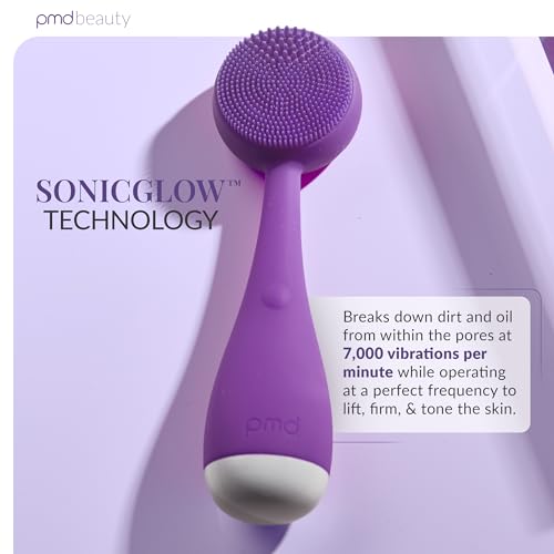PMD Clean Mini - Smart Facial Cleansing Device with Silicone Brush & Anti-Aging Massager - Waterproof - SonicGlow Vibration Technology - Clear Pores and Blackheads - Lift, Firm, and Tone Skin - color: Purple