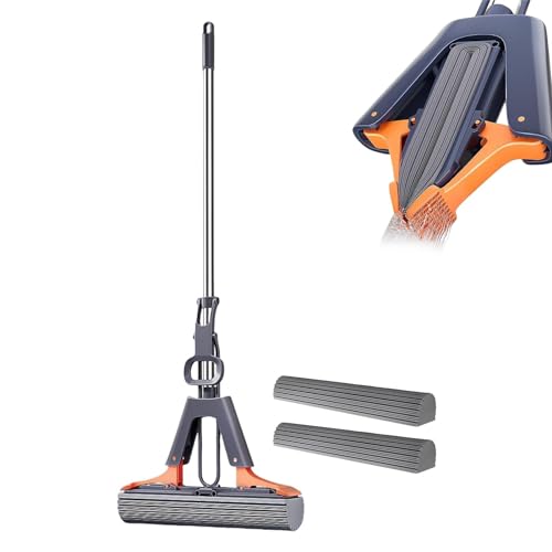 Squeeze Mop – Effective Floor Mop, Easy Squeeze Cleaning Tool | PVA Sponge Mop with Extendable Handle, 2 Refill Sponge Heads Included, Absorbent Roller Mop for Kitchen, Bathroom, and Balcony - size: 38cm
